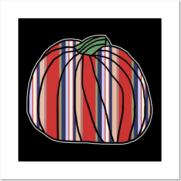 Halloween Horror Pumpkin Red Blue Stripes Wall Art by ellenhenryart